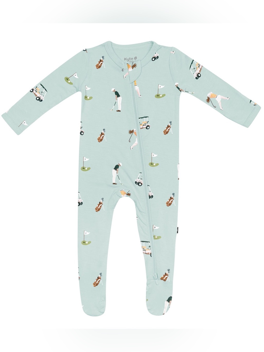 Like New Kyte Baby Golf Zipper Footie Pajamas 0-3 Months Bamboo Sage Print